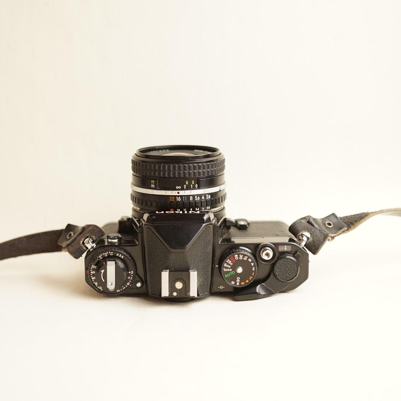 Nikon FE Film Camera + Nikon Series E 28mm f/2.8 Lens | 35mm SLR | Tested & Working | Silver & Black