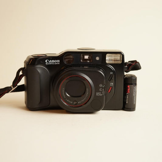 Canon SureShot Tele Quartz Date | 35mm Point & Shoot | Tested & Working | Black