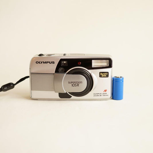 Olympus SuperZoom 105R Film Camera | 35mm Point & Shoot | Tested & Working | Silver