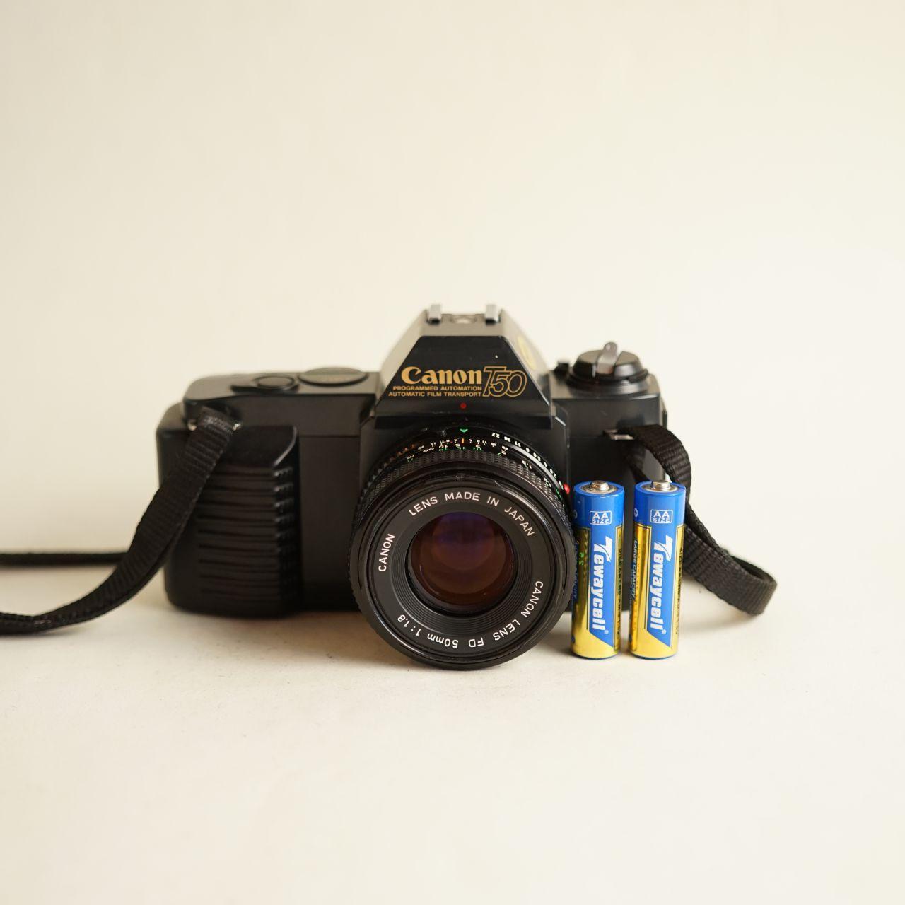 Canon T50 35mm SLR Film Camera with Canon FD 50mm f/1.8 Lens | Tested & Working | Black