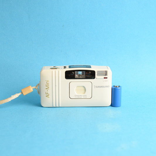 Samsung AF-Mini Film Camera | Konica Big Mini | 35mm Point & Shoot | Tested & Working | White