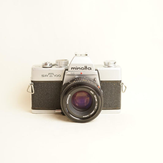Minolta SRT-100 Film Camera w/ Minolta MD 50mm Lens | 35mm SLR | Tested & Working | Silver