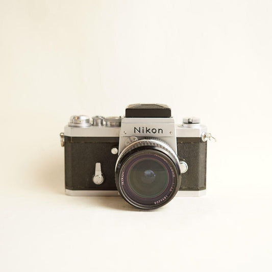 Nikon F SLR Film Camera + Nikon 28mm f/3.5 Lens + Waist-Level Viewfinder | 35mm SLR | Tested & Working | Silver & Black