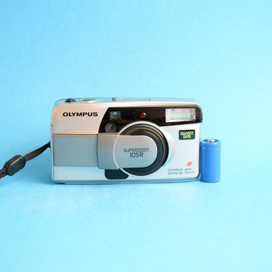 Olympus Superzoom 105R Film Camera | 35mm Point & Shoot | Tested & Working | Silver