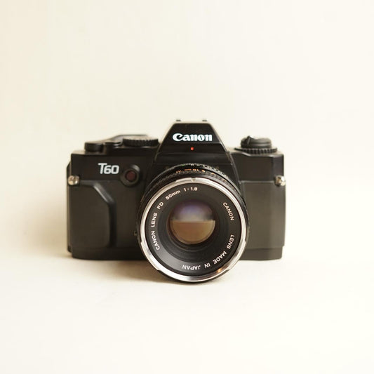 Canon T60 35mm SLR Film Camera | Canon FD 50mm f/1.8 Lens | Tested & Working | Black