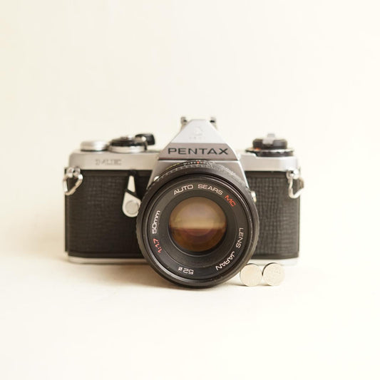 Pentax ME Film Camera + 50mm f/1.7 Lens | 35mm SLR | Tested & Working | Silver & Black