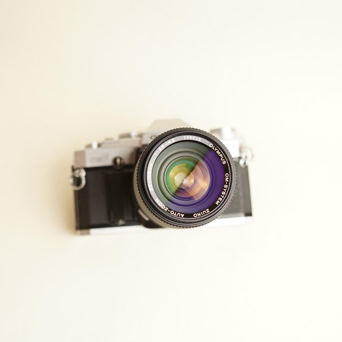 Olympus OM-F Film Camera + Olympus 35-105mm f/3.5-4.5 Lens | 35mm SLR | Tested & Working | Silver & Black