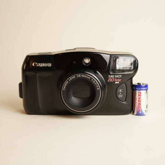 Canon Sure Shot 80 Tele Film Camera | 35mm Point and Shoot | Tested & Working | Black