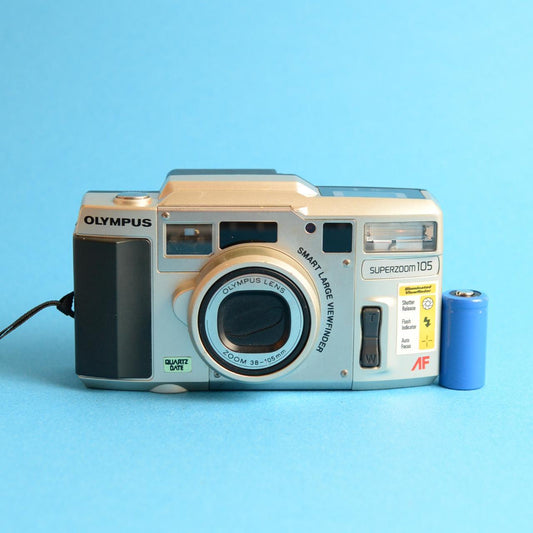 Olympus Superzoom 105 Film Camera | 35mm Point & Shoot | Read Description | Silver
