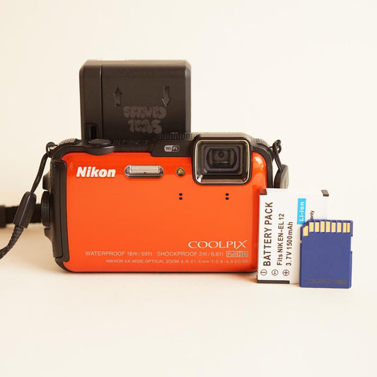Nikon Coolpix AW120 Digital Camera | 16.0MP | Tested & Working | Orange