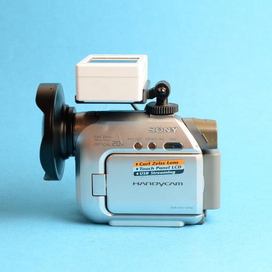 Sony Handycam DCR-HC21 Digital Camcorder with Tapeless Accessories + Fisheye Lens | Tested & Working | Silver