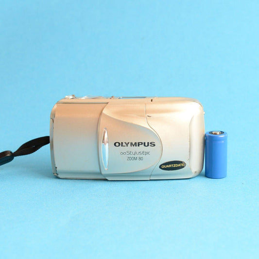 Olympus Infinity Stylus Epic Zoom 80 Film Camera | 35mm Point & Shoot | Tested & Working | Cream