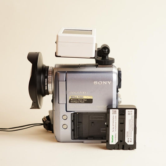 Sony Handycam DCR-PC105 Digital Camcorder with Tapeless Setup + Fisheye | Camcorder | Tested & Working | Silvery Blue