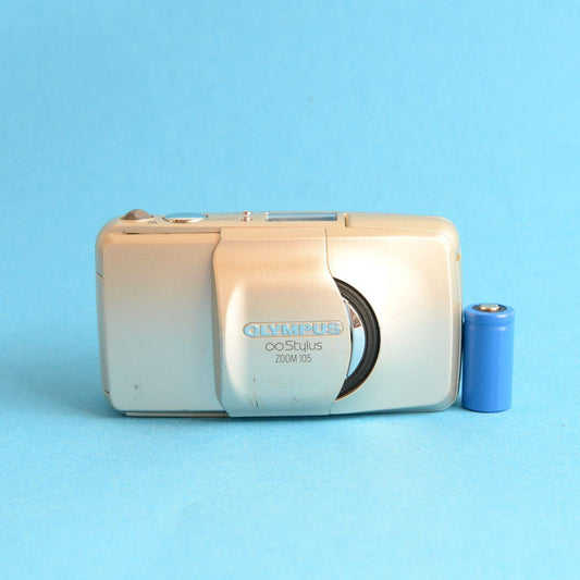 Olympus Infinity Stylus Zoom 105 Film Camera | 35mm Point & Shoot | Tested & Working | Cream