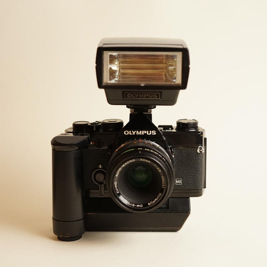 Olympus OM-1 Film Camera | 35mm SLR w/Accessories | Tested & Working | Black