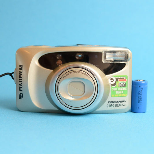 Fujifilm Discovery S1050 Zoom Film Camera | 35mm Point & Shoot | Tested & Working | Silver & Black