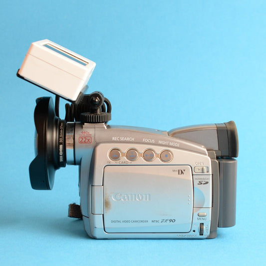 Canon ZR90 Digital Camcorder | MiniDV | Tapeless Setup | Fisheye Lens | Tested & Working | Silver