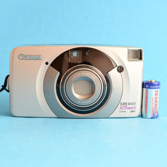 Canon Sure Shot 105 Zoom S Film Camera | 35mm Point & Shoot | Tested & Working | Silver