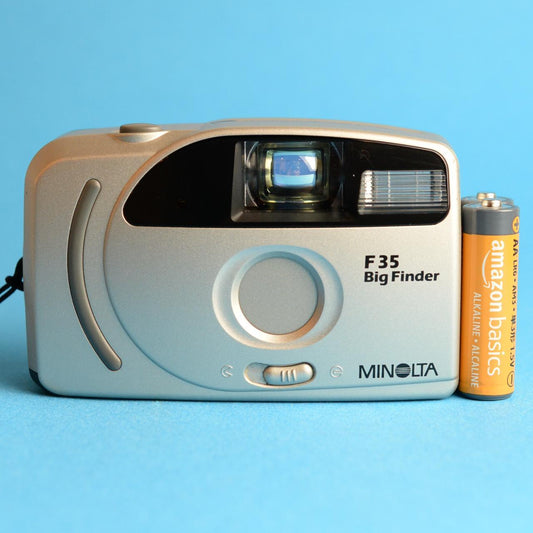 Minolta F35 Big Finder 35mm Film Camera | Point & Shoot | Tested & Working | Cream