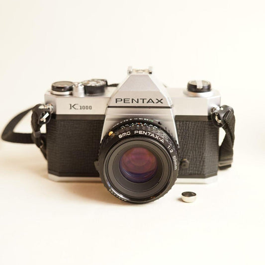 Pentax K1000 35mm SLR Film Camera | Tested & Working | Silver & Black