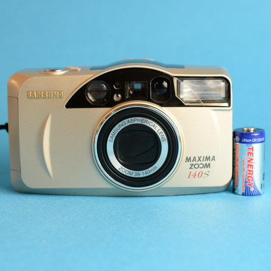 Samsung Maxima Zoom 140S Film Camera | 35mm Point and Shoot | Tested & Working | Cream