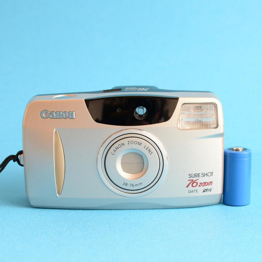 Canon Sure Shot 76 Zoom Film Camera | 35mm Point & Shoot | Tested & Working | Silver