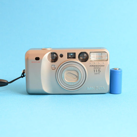 Minolta Freedom Zoom 115 Date Film Camera | 35mm Point & Shoot | Tested & Working | Silver
