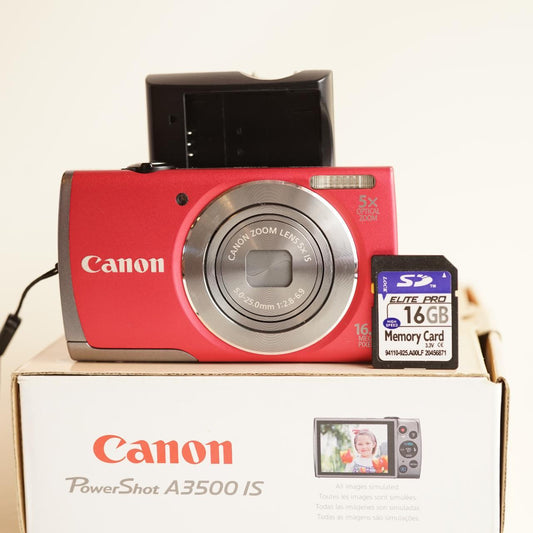 Canon PowerShot A3500 IS Digital Camera | 16MP | Tested & Working | Red/Pink