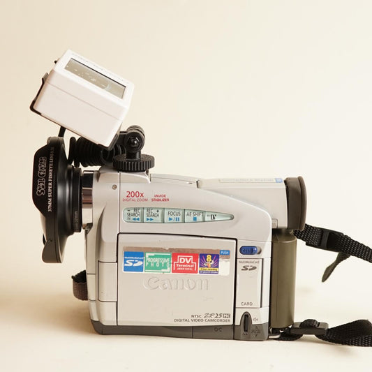 Canon ZR25 MiniDV Camcorder with Tapeless Setup + Fisheye | Camcorder | Tested & Working | Silver