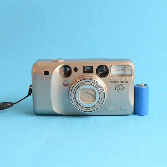 Minolta Freedom Zoom 130 Film Camera | 35mm Point & Shoot | Tested & Working | Silver