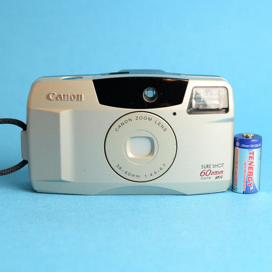 Canon Sure Shot 60 Zoom Film Camera | 35mm Point and Shoot | Tested & Working | Silver