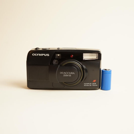 Olympus Infinity Accura Zoom 105 Film Camera | 35mm Point & Shoot | Tested & Working | Black