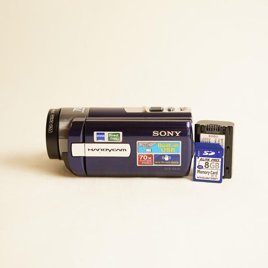 Sony Handycam DCR-SX45 w/ .2x fisheye | Camcorder | SD Video | Tested & Working | Blue