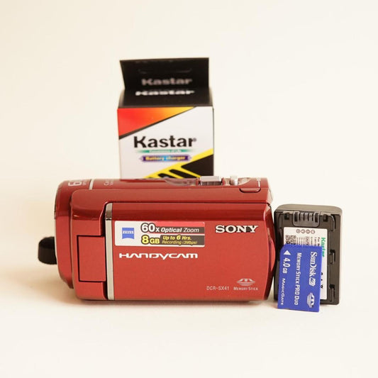 Sony Handycam DCR-SX41 Camcorder | 60x Zoom | Tested & Working | Red