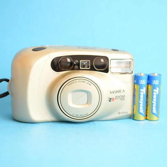Yashica EZ5 Zoom 105 Film Camera | 35mm Point & Shoot | Tested & Working | Gold