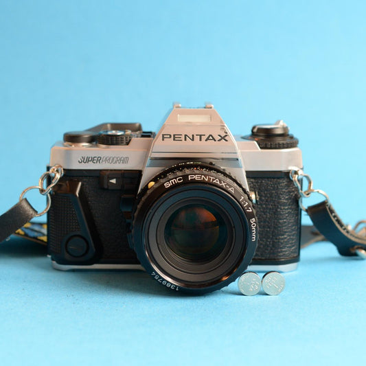 Pentax Super Program Film Camera | 35mm SLR | Tested & Working | Silver & Black