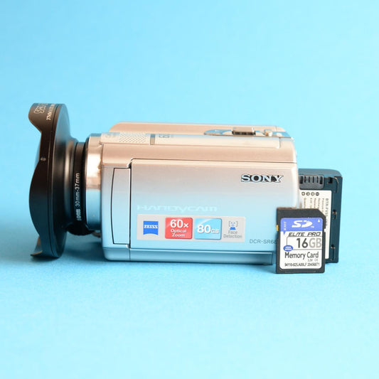 Sony Handycam DCR-SR68 Digital Camcorder with SoCal Cameras Fisheye Lens | Tested & Working | Silver