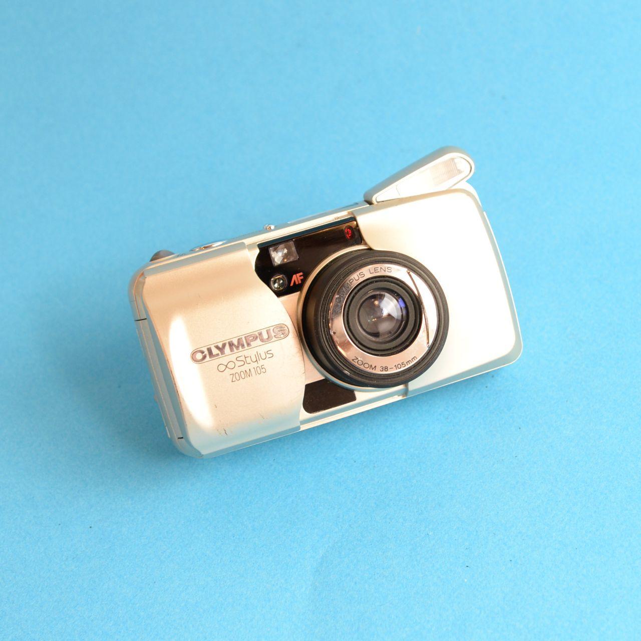 Olympus Infinity Stylus Zoom 105 Film Camera | 35mm Point & Shoot | Tested & Working | Cream