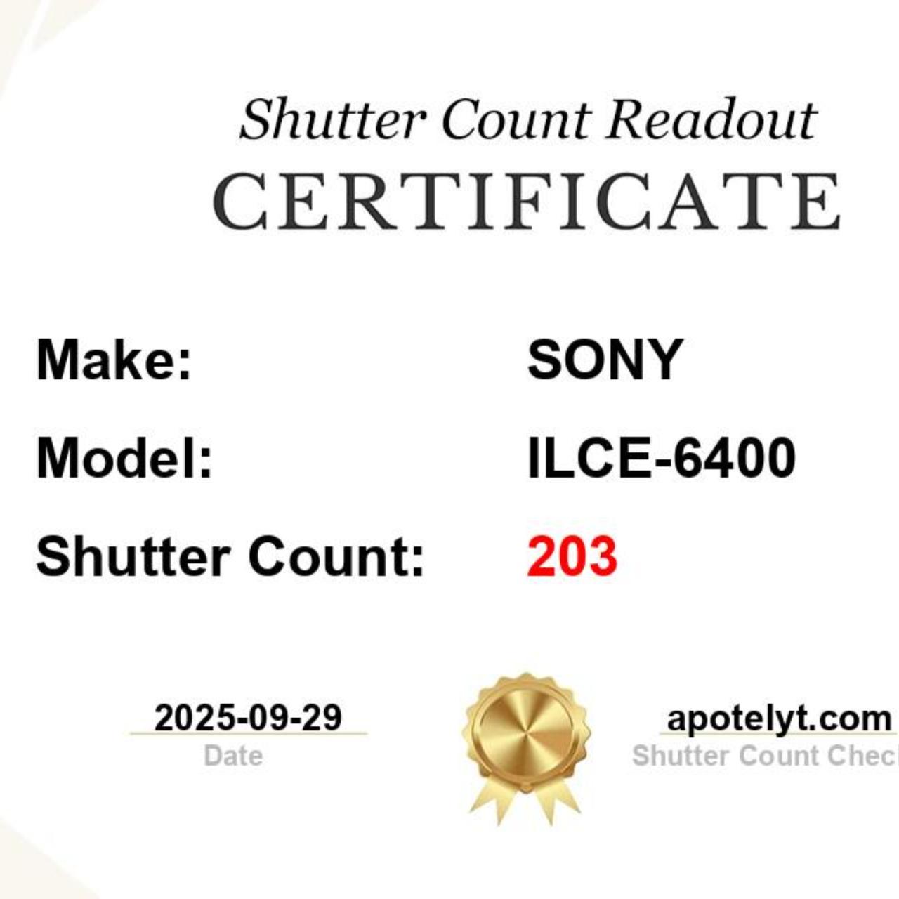 Sony A6400 | 203 Shutter Count | 24.2MP APS-C Sensor | Body Only | Tested & Working | Black